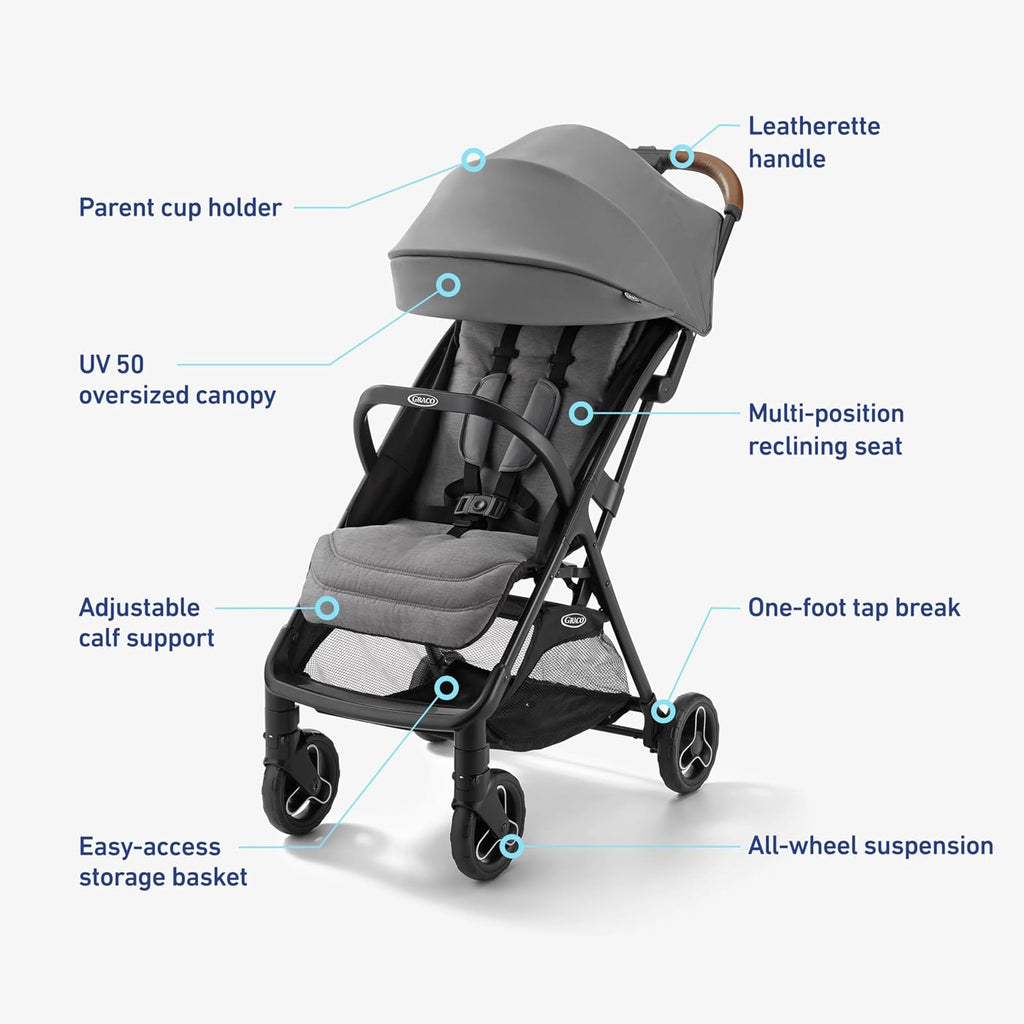 Graco Ready2Jet Compact Stroller – Overhead Friendly Compact Travel Stroller with Automatic Fold, Kingston