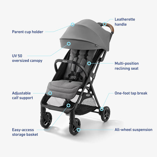 Graco Ready2Jet Compact Stroller – Overhead Friendly Compact Travel Stroller with Automatic Fold, Kingston